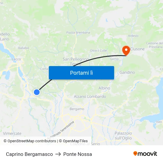 Caprino Bergamasco to Ponte Nossa map