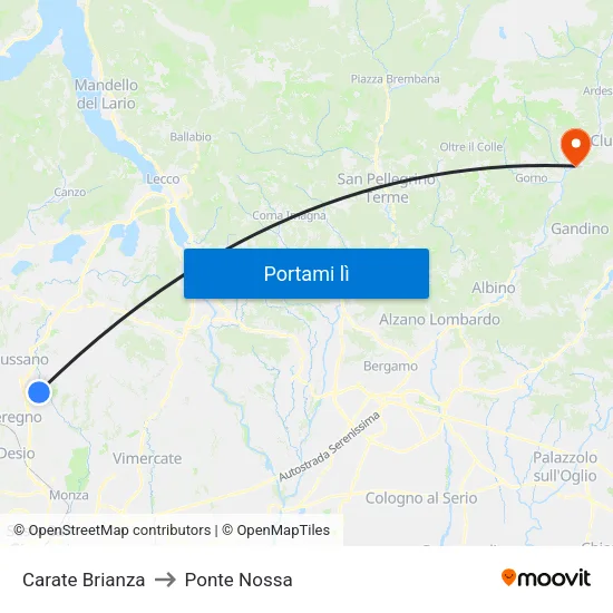 Carate Brianza to Ponte Nossa map