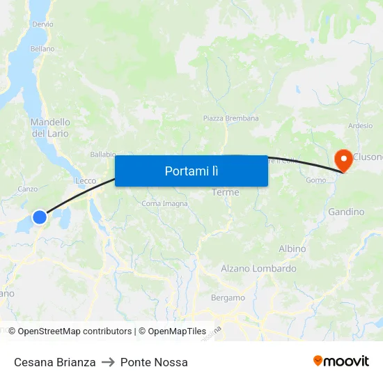 Cesana Brianza to Ponte Nossa map