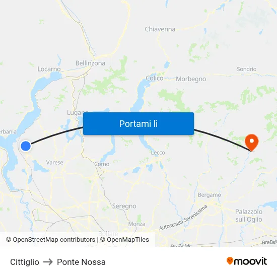 Cittiglio to Ponte Nossa map