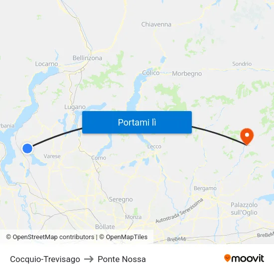 Cocquio-Trevisago to Ponte Nossa map