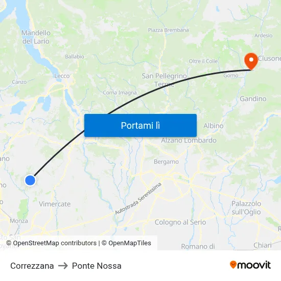 Correzzana to Ponte Nossa map