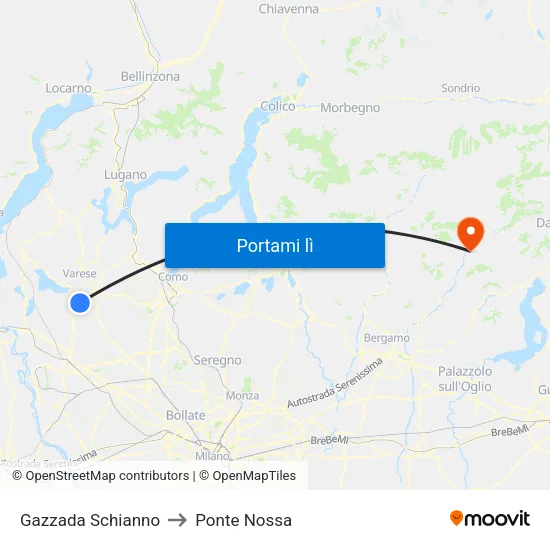 Gazzada Schianno to Ponte Nossa map