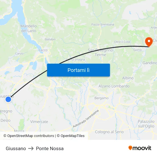 Giussano to Ponte Nossa map