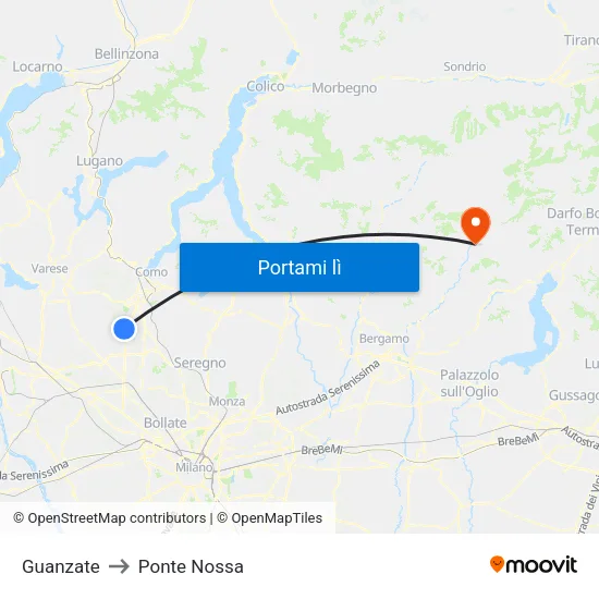 Guanzate to Ponte Nossa map