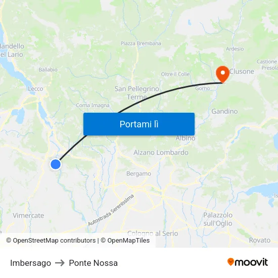 Imbersago to Ponte Nossa map
