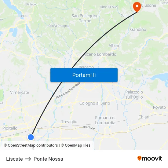 Liscate to Ponte Nossa map