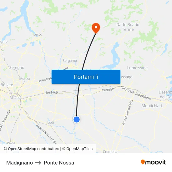 Madignano to Ponte Nossa map