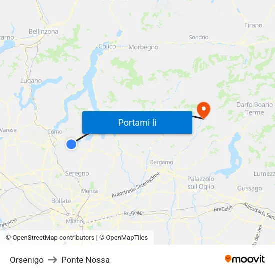 Orsenigo to Ponte Nossa map