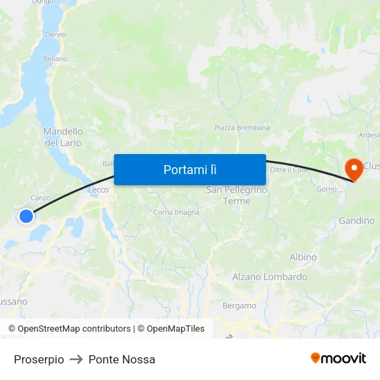 Proserpio to Ponte Nossa map