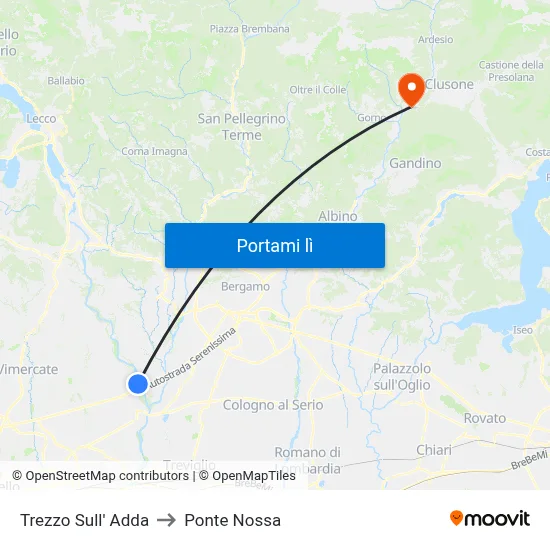 Trezzo Sull' Adda to Ponte Nossa map