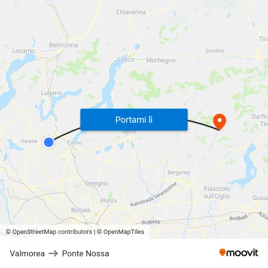 Valmorea to Ponte Nossa map