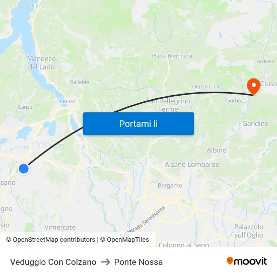 Veduggio Con Colzano to Ponte Nossa map
