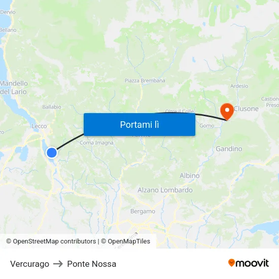Vercurago to Ponte Nossa map