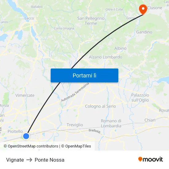 Vignate to Ponte Nossa map