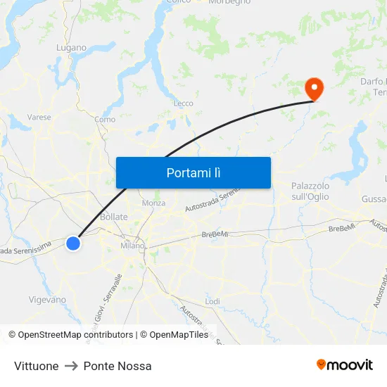 Vittuone to Ponte Nossa map