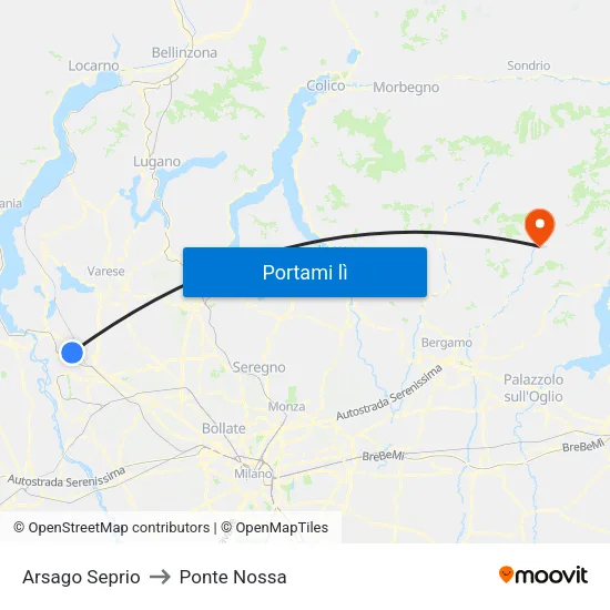 Arsago Seprio to Ponte Nossa map