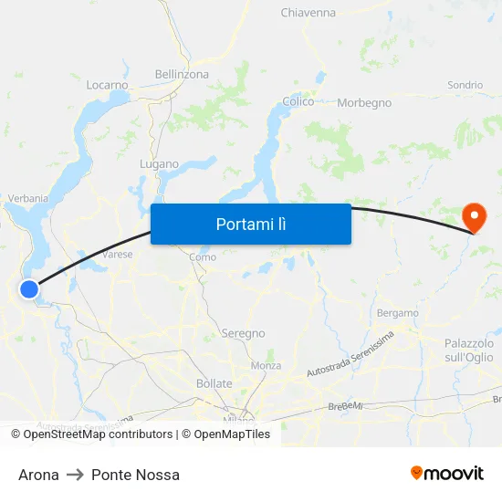Arona to Ponte Nossa map