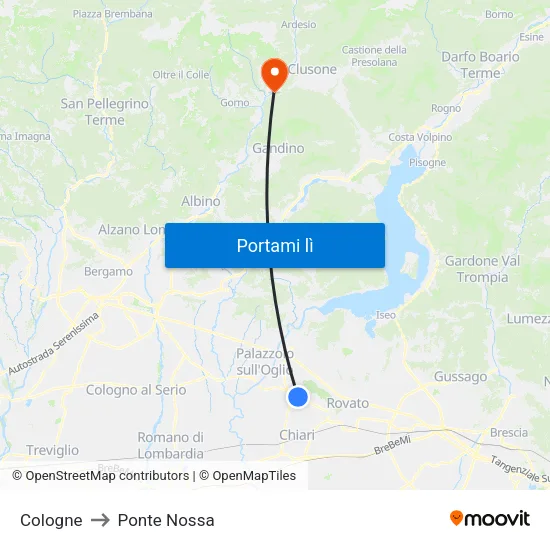 Cologne to Ponte Nossa map