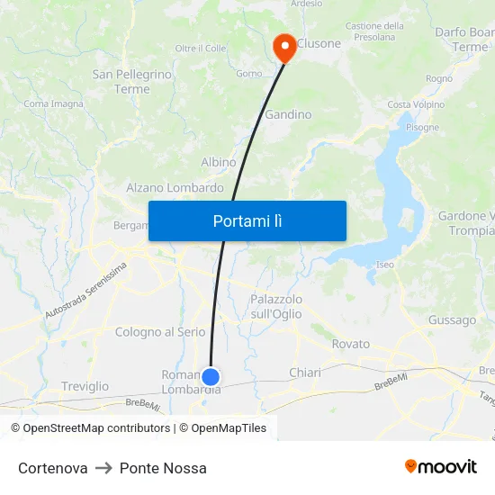 Cortenova to Ponte Nossa map