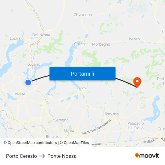 Porto Ceresio to Ponte Nossa map