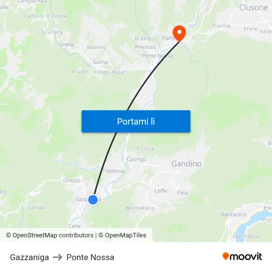 Gazzaniga to Ponte Nossa map