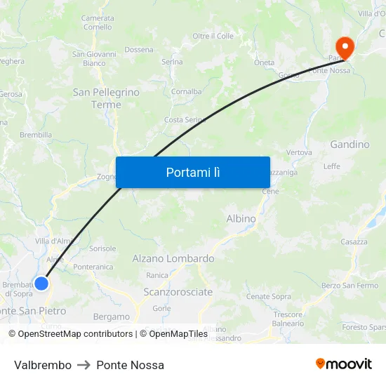 Valbrembo to Ponte Nossa map