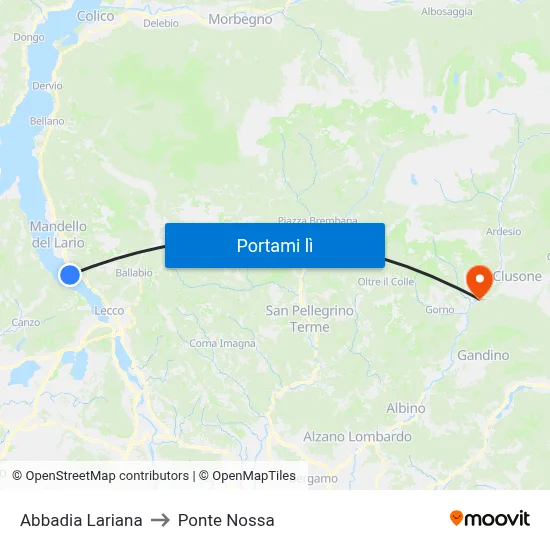 Abbadia Lariana to Ponte Nossa map