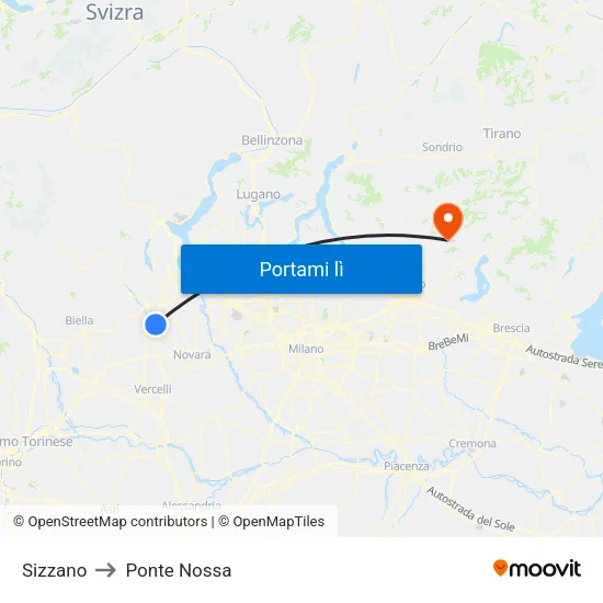 Sizzano to Ponte Nossa map