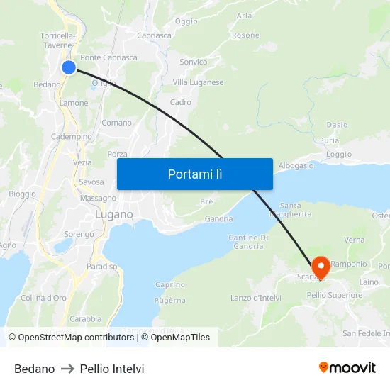 Bedano to Pellio Intelvi map