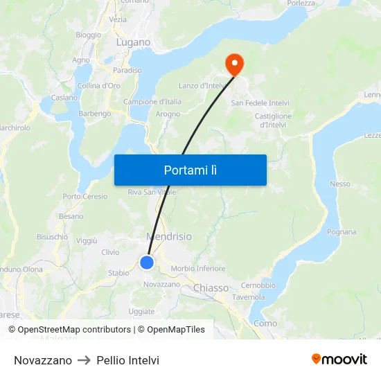 Novazzano to Pellio Intelvi map
