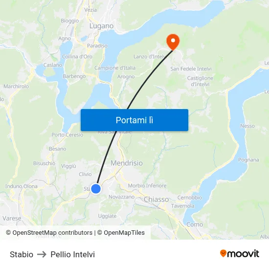 Stabio to Pellio Intelvi map