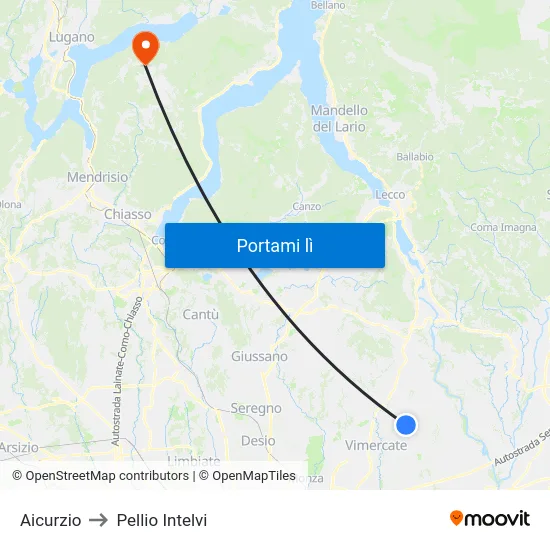 Aicurzio to Pellio Intelvi map