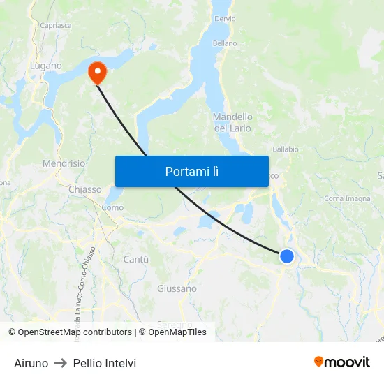 Airuno to Pellio Intelvi map