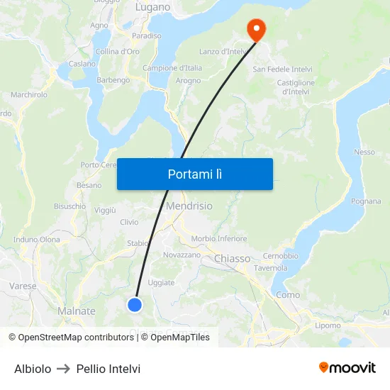 Albiolo to Pellio Intelvi map