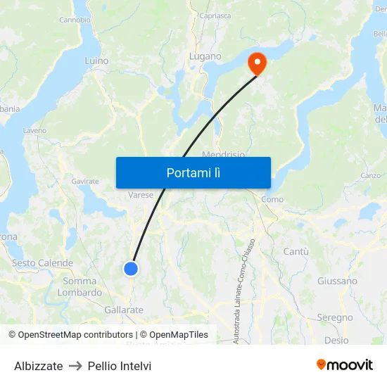 Albizzate to Pellio Intelvi map