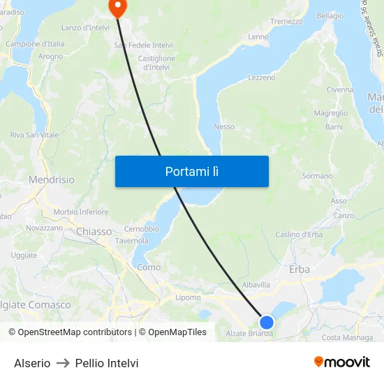 Alserio to Pellio Intelvi map