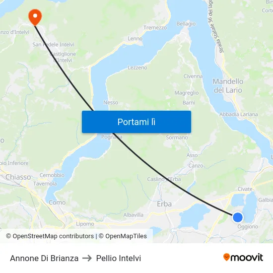 Annone Di Brianza to Pellio Intelvi map