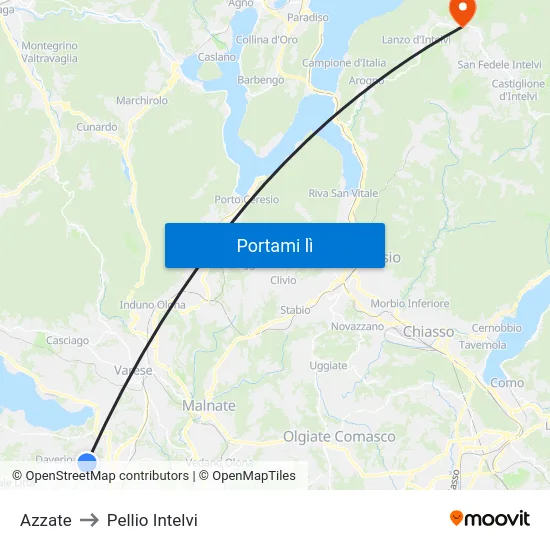 Azzate to Pellio Intelvi map
