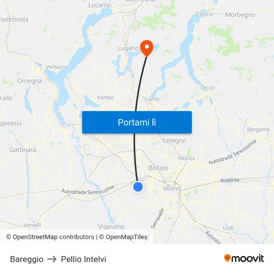 Bareggio to Pellio Intelvi map