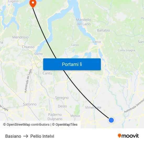 Basiano to Pellio Intelvi map