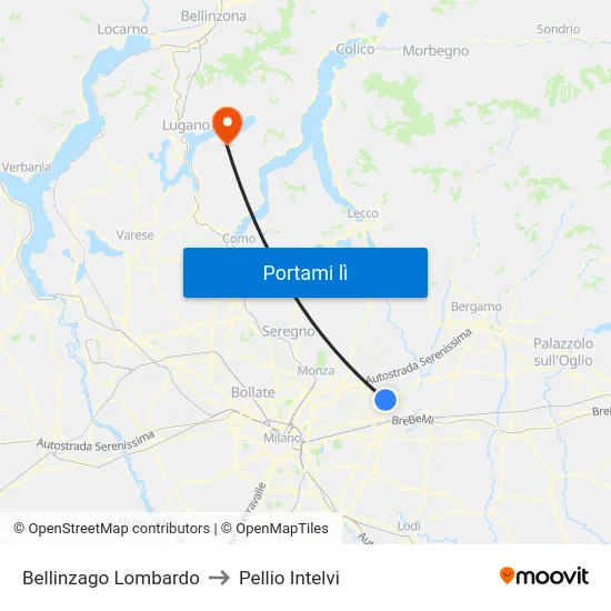 Bellinzago Lombardo to Pellio Intelvi map
