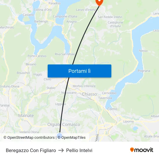 Beregazzo Con Figliaro to Pellio Intelvi map