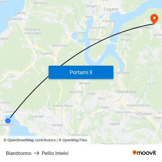 Biandronno to Pellio Intelvi map