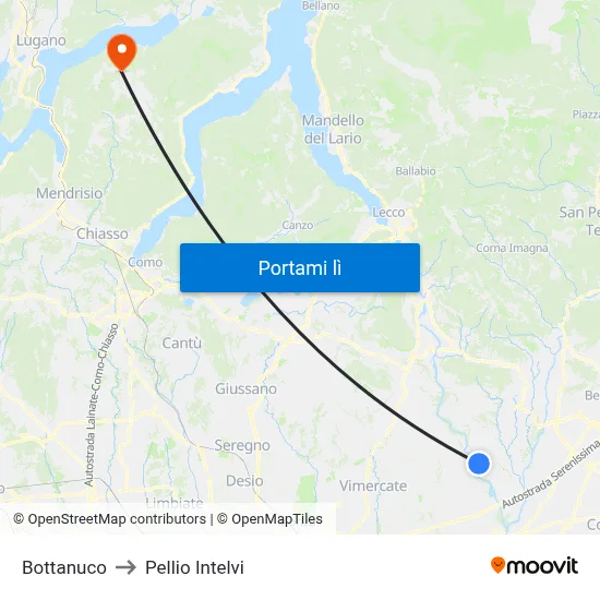 Bottanuco to Pellio Intelvi map