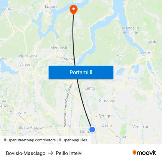Bovisio-Masciago to Pellio Intelvi map