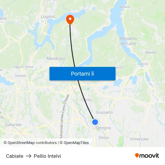 Cabiate to Pellio Intelvi map