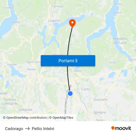Cadorago to Pellio Intelvi map