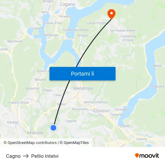 Cagno to Pellio Intelvi map