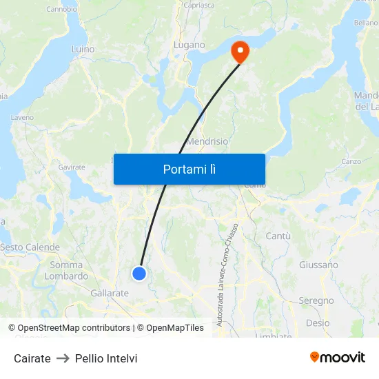 Cairate to Pellio Intelvi map